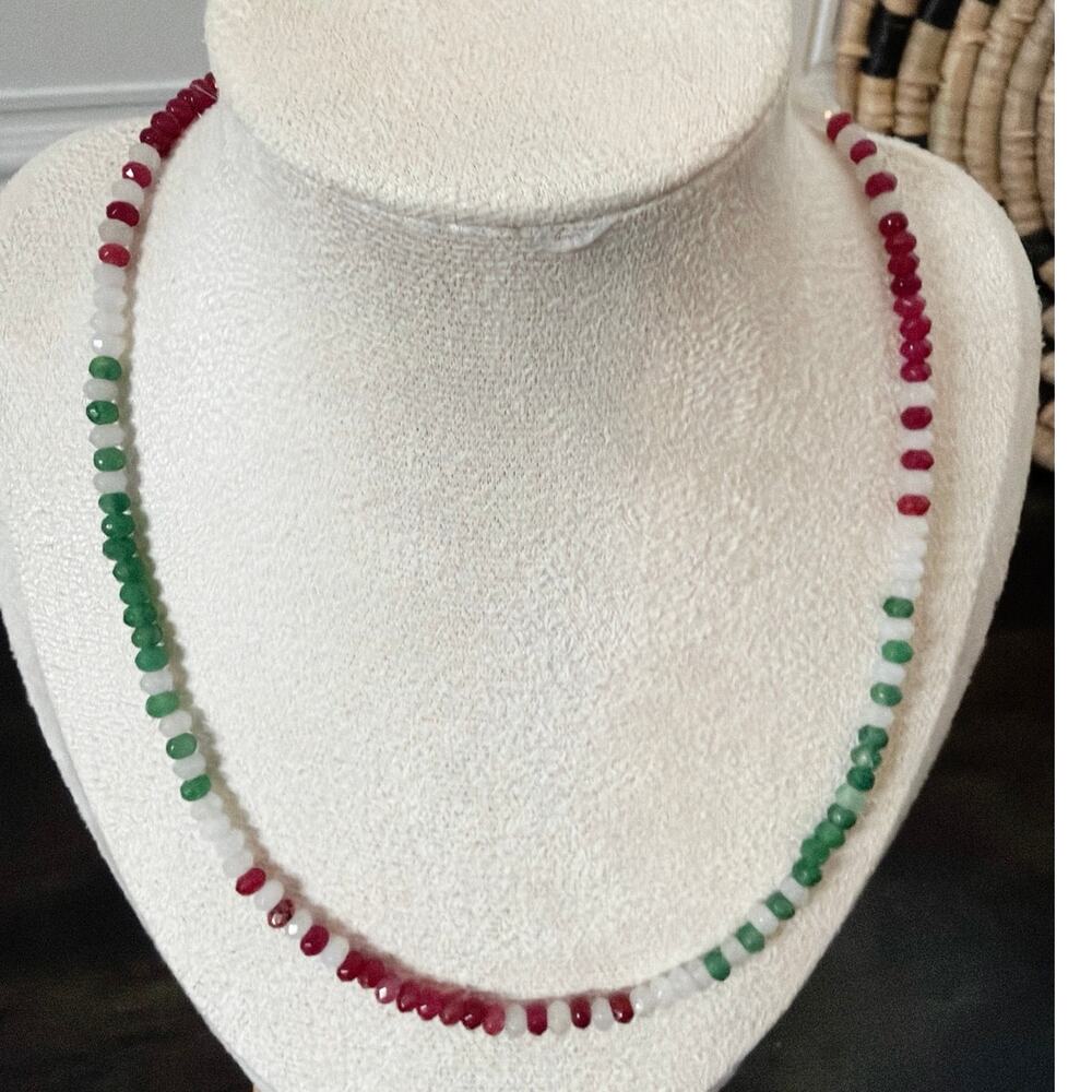 Second Bloom Studio Rainbow Agate Necklace 17.5" Red White Green Adjustable